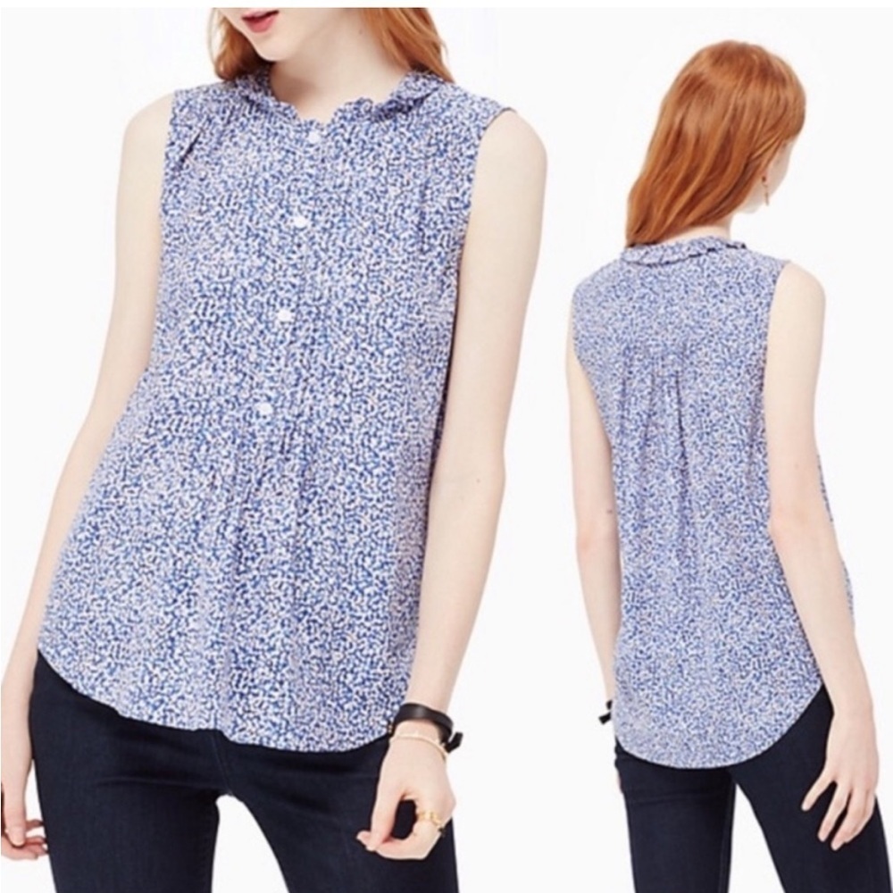 Kate Spade XS Floral Petal Pleated Silk Blouse Purple Sleeveless READ SIZE